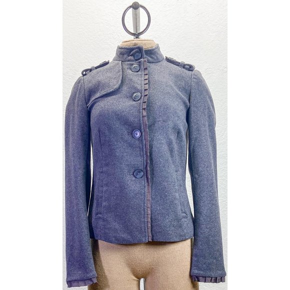 NWT Wool Military Blazer Style High Collar Gray Button GAP Jacket - Picture 1 of 7
